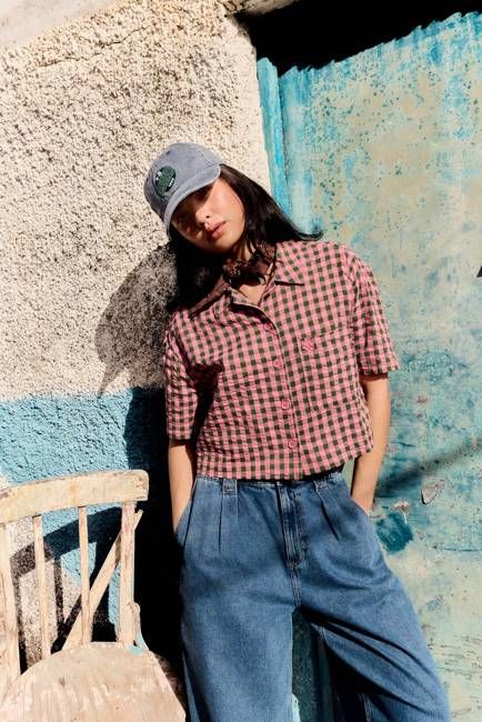 Archer - Cotton Shirt in Pink & Green Gingham