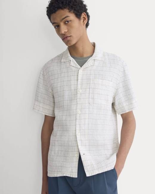 Linen Resort Shirt | Bone Plaid
