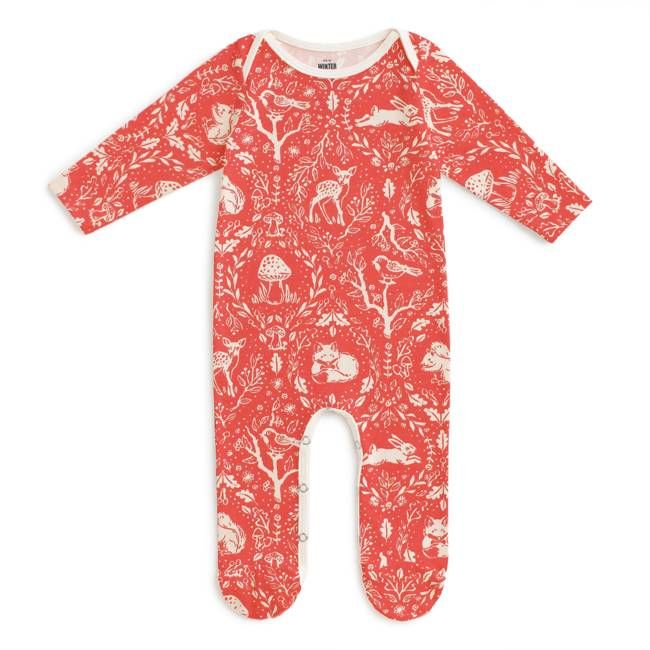 Footed Romper - Animal Tapestry Red