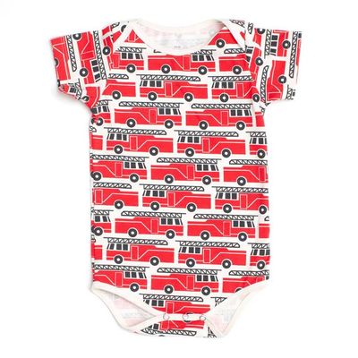 Short-Sleeve Snapsuit - Firetrucks Red