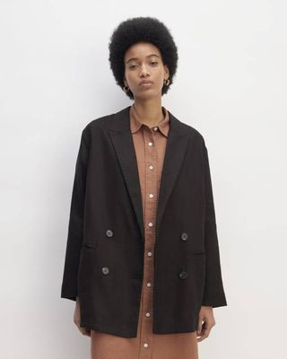 The Linen Double Breasted Blazer | Black