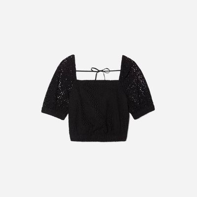 The Eyelet Puff Sleeve Top | Black