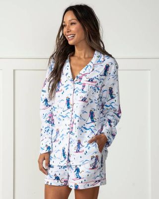 Hit the Slopes - Lightweight Flannel Long Sleeve Top & Shorts Set - Icicle