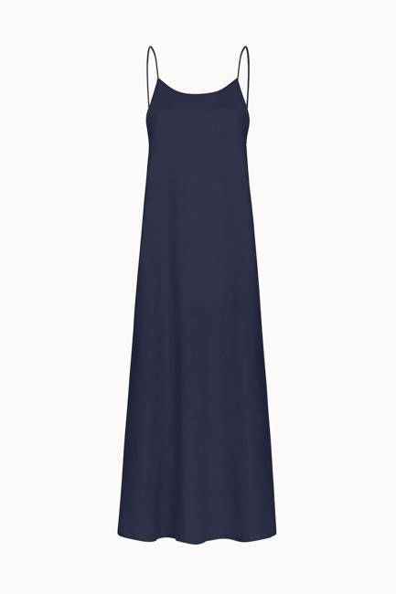 The Trude Linen Slip Dress in navy blue