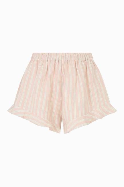 The Paula Ruffled Shorts in striped rosé