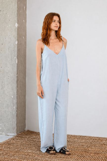 Organic Cotton Wide Jumpsuit in Pale Blue - ARCHIVE SALE
