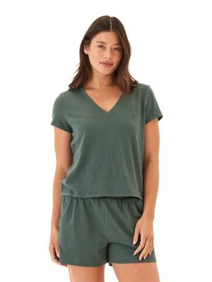 Aylani Smocked Jersey V-Neck Top