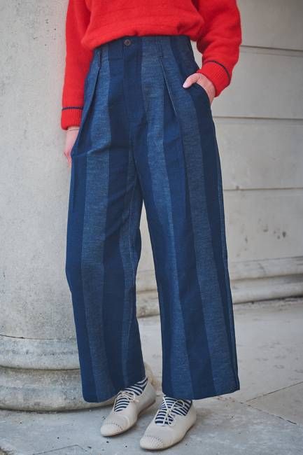 Lowie Stripe Denim Pleat Trouser