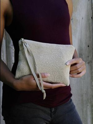 French Cream Chenille Wristlet Purse