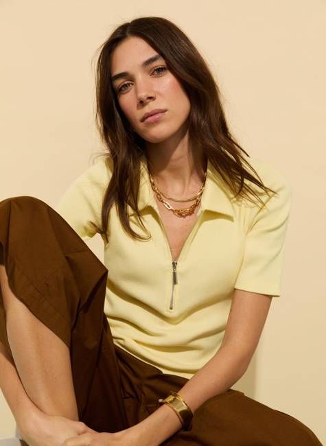 Ivy Organic Rib Zip Collar Top
