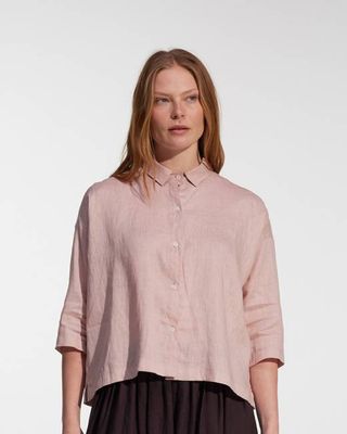 Boxy Cropped Linen Blouse No.22 in Sepia Rose