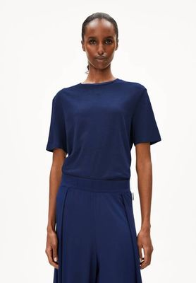 LUALAA LINEN BLEND T-SHIRT | blue noon