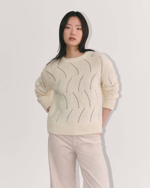 The Pointelle Sweater in Cloud | Bone