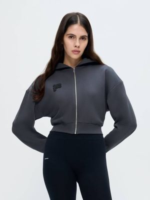 Womens Cropped Zip Up Hoodie—Smoked Black