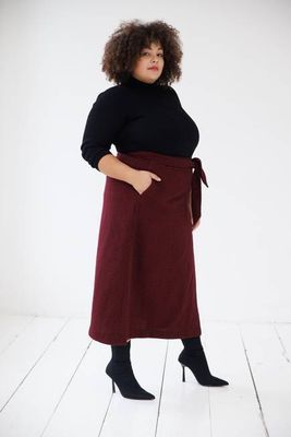 NEW! Wool Wrap Skirt Cocoon Maxi Black Red
