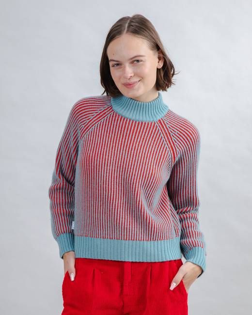 Bicolor Wool Cropped Sweater Blue