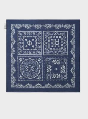 Cotton & Cashmere Navy Como Print Neem Bandana