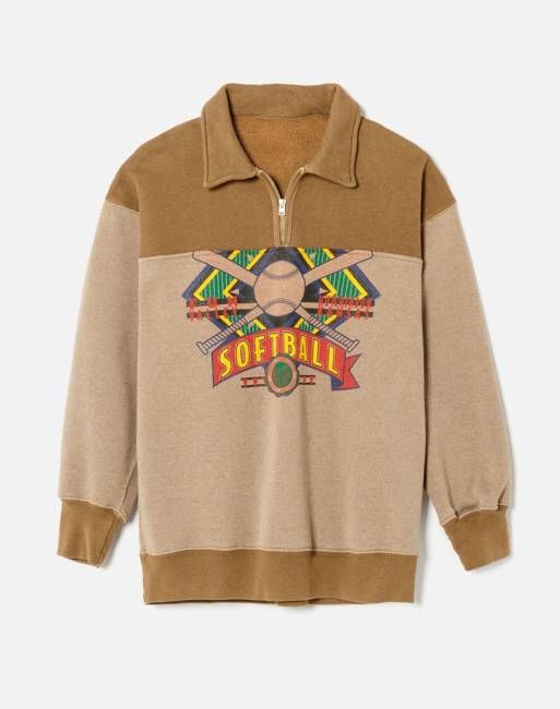 80s Upcycled Oversized Half Zip - Assorted Caramel