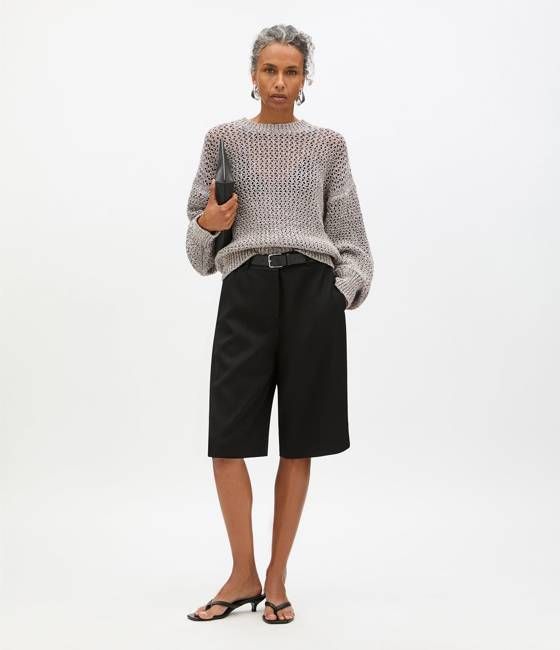 Open Knit Crewneck | Black Ecru