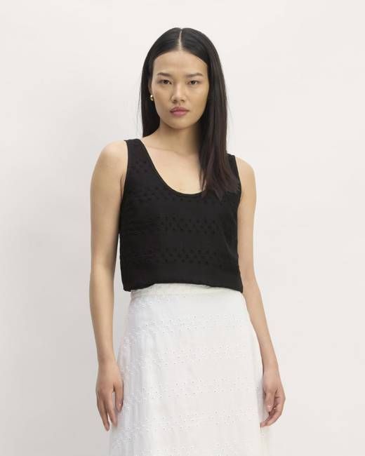The Linen Eyelet Scoop-Neck Tank | Black Eyelet