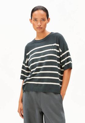STRIPE LINEN BLEND SWEATER | space steel-undyed