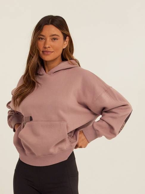 Marcellina Vintage Wash Fleece Elbow Patchwork Hoodie