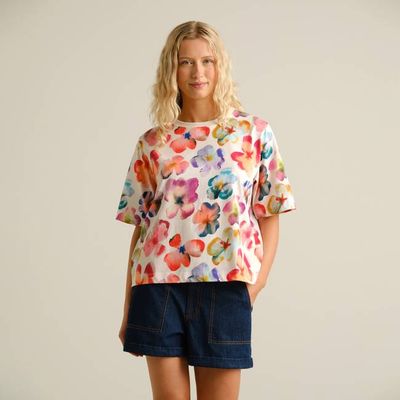 DEDICATED - T-shirt Vadstena Flower Cut Egg White