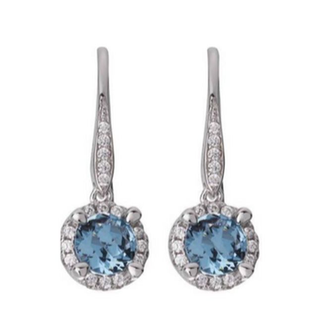 Silver blue drop earrings encrusted with CZ