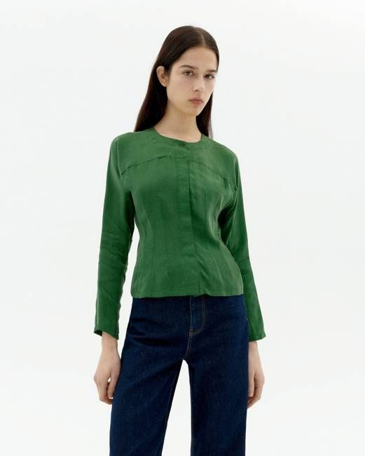 Thinking Mu Grüne Cupro Briana Bluse