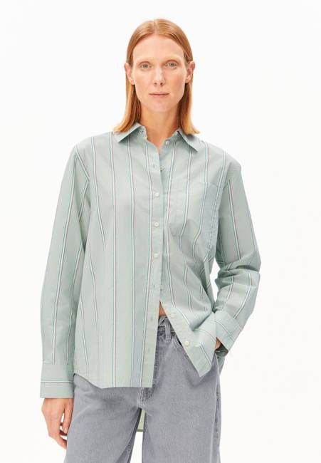 STRIPED LOOSE FIT BLOUSE| foam-pool green