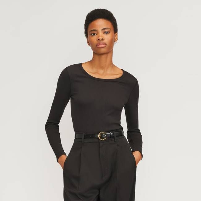 The Supima® Micro Rib Cropped Long-Sleeve Crew | Black