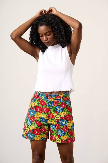 Lexi - Cotton High Waist Shorts in 80s Scribble Floral