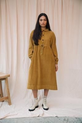 Yuri Organic Cotton Cord Dress in Ochre