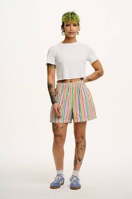 Jessie - Cotton & Linen Shorts in Rainbow Stripe