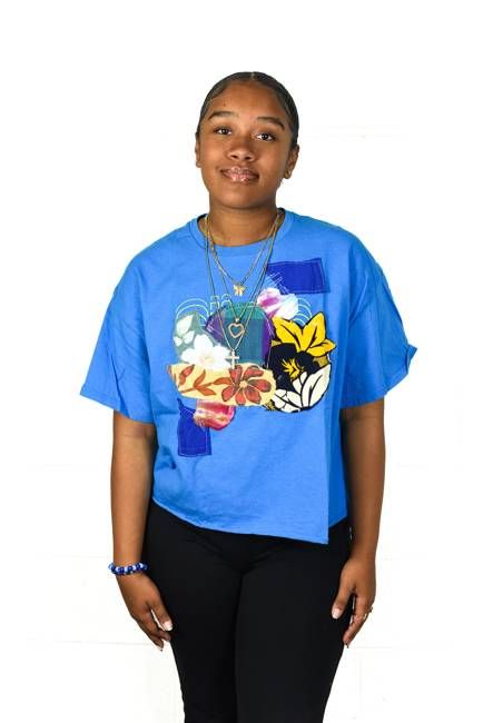 Blue Floral Patchwork Constance Wilde Upcycled Short Sleeve Top