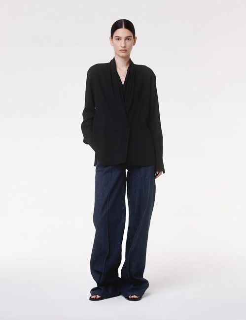 Gathered Neckline Blouse | Black