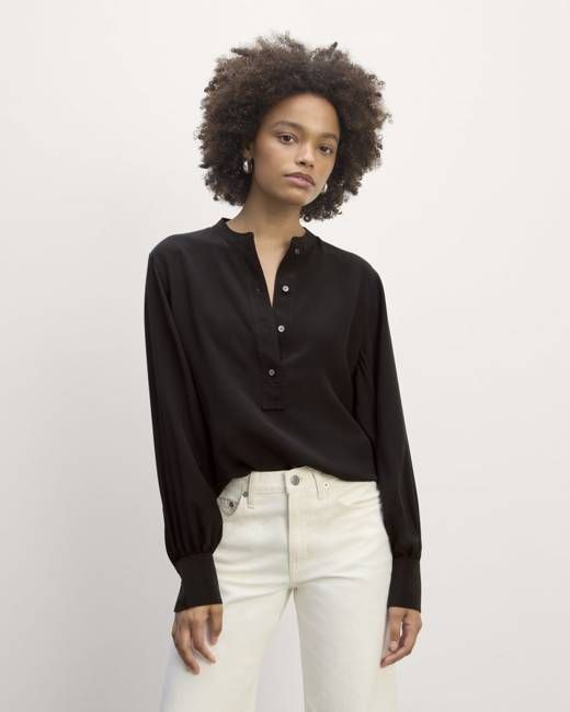 The Henley Shirt in Washable Silk | Black