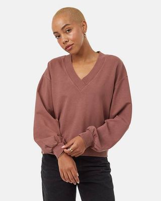 French Terry V-Neck Balloon Sleeve