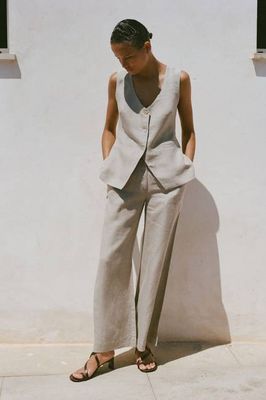 The Rosalie Buttoned Vest in oatmeal