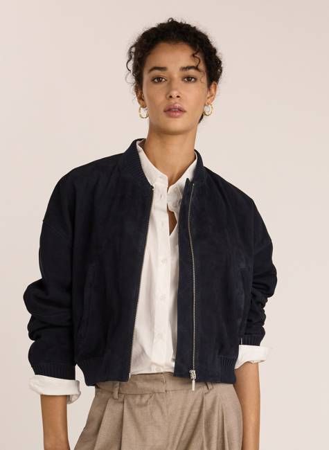 Quinn Suede Cropped Bomber Jacket
