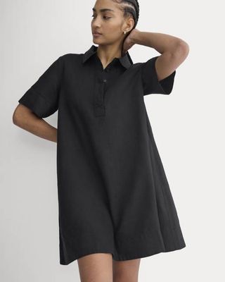 Mini Popover Shirtdress in Linen | Black