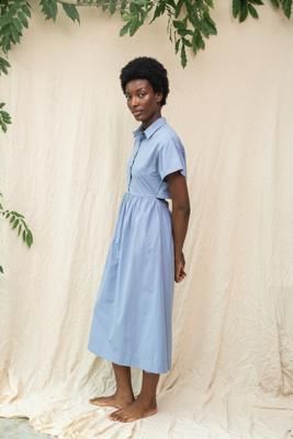 Bronwyn Organic Cotton Dress in Washed Blue