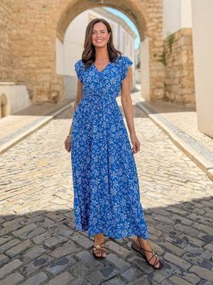 Susan Maxi Dress - Blue & White Floral Print