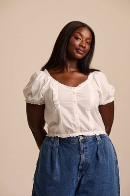 Sage - Weiße Bluse aus Baumwolle mit Puffärmeln