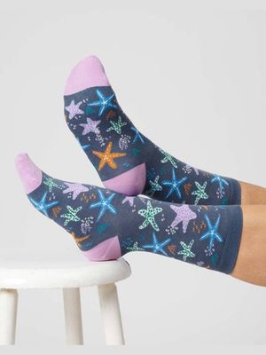 Womens Starfish Bamboo Sock - Blueberry