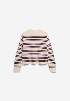 GESTREIFTER STRICKPULLOVER AUS MERINA | Oatmilk-Velvet rot-zartblau