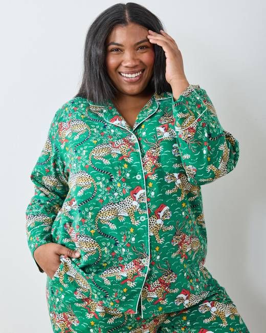 Very Merry Bagheera - Tall Lightweight Flannel Long PJ Set - Mistletoe