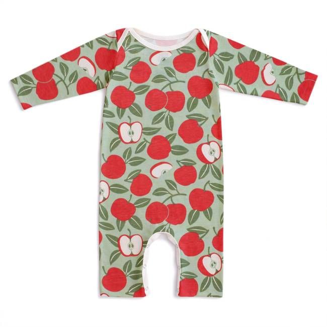 Long Sleeve Romper - Apples Red & Green