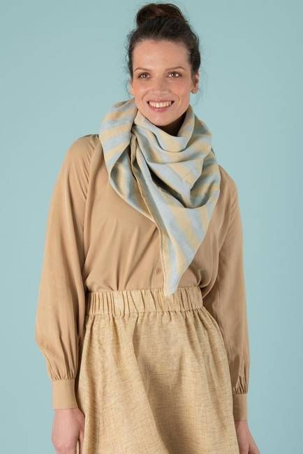 Botanical Stripes Hand Woven Scarf - Indigo and pomegranate