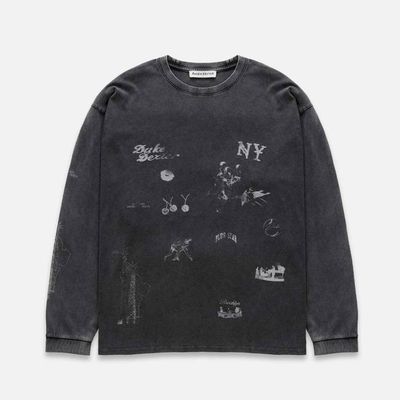 NY Sketch Washed Grey Long Sleeve Top